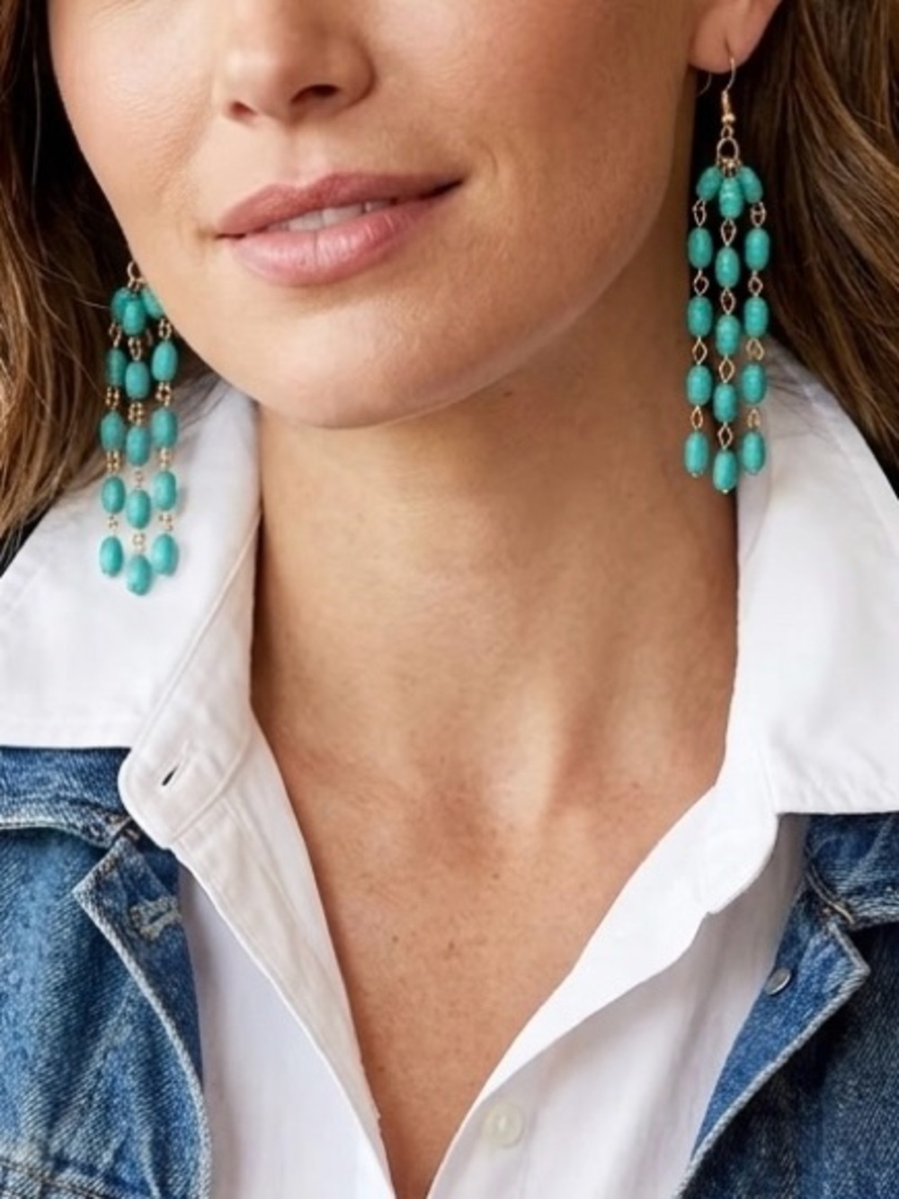 Plunder “Weslynn” Gold & Turquoise Multi-Chain Bead Drop Earrings